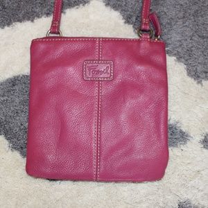 Fossil Magenta Leather Crossbody
